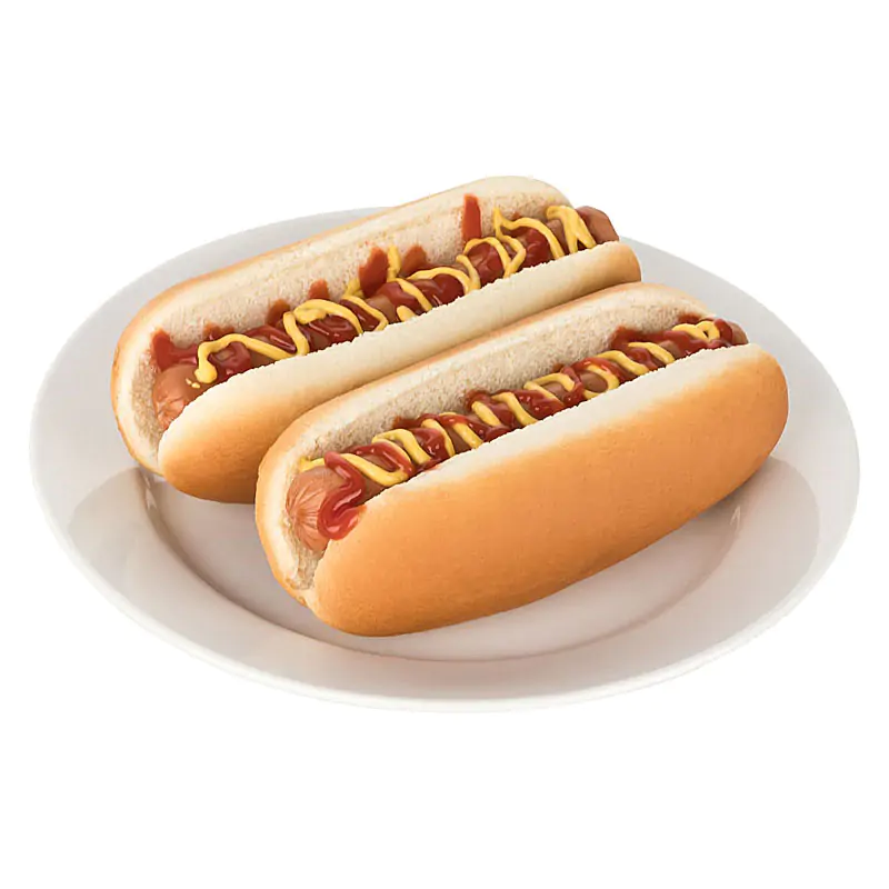 Produktfotografie für Onlinehandel Zwei Hot Dogs zubereitet auf Teller